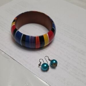 Colorful Striped Bangle Bracelet & Earring Set